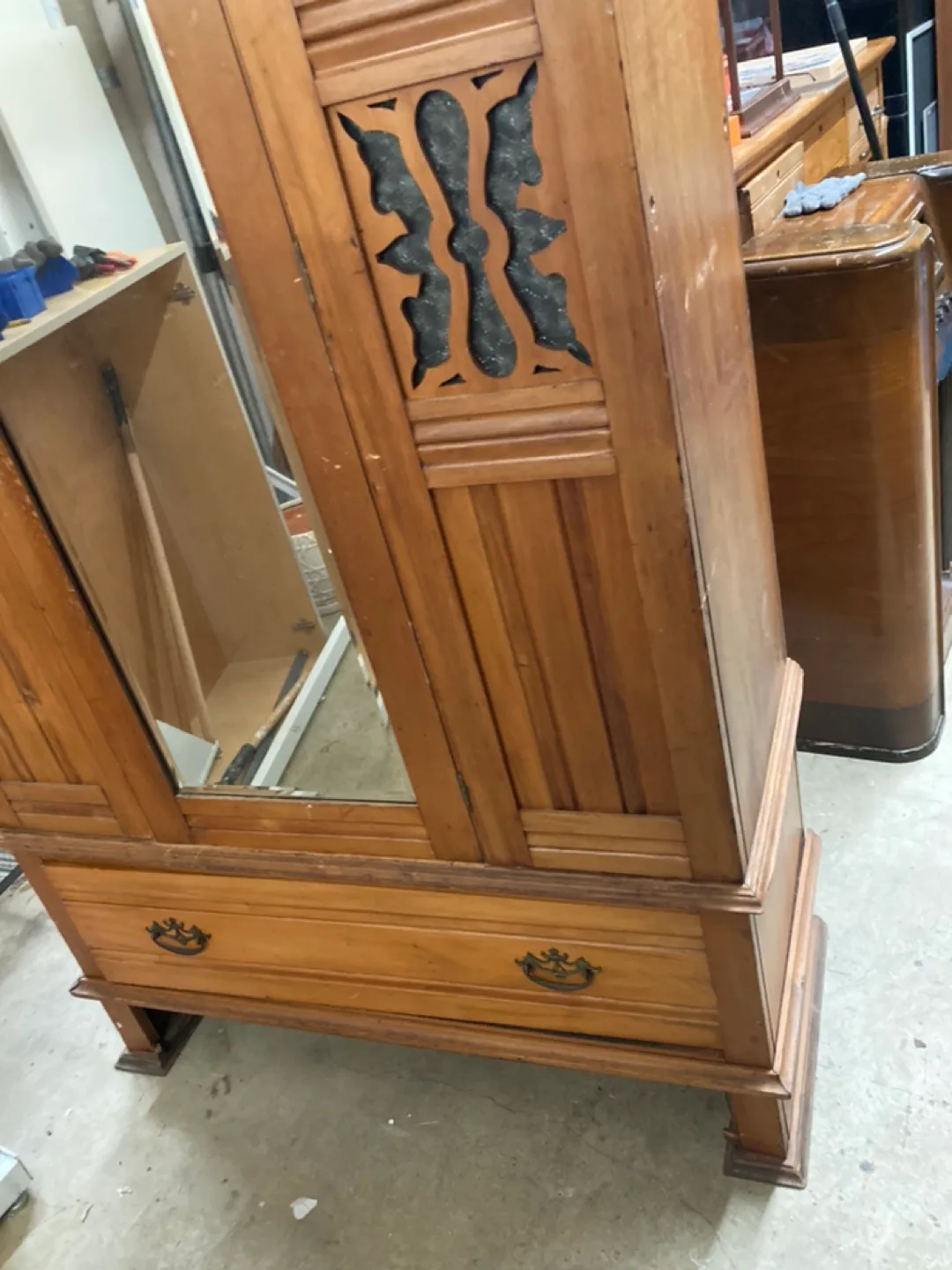 Antique Wooden Armoire with Mirror image indicator(4)