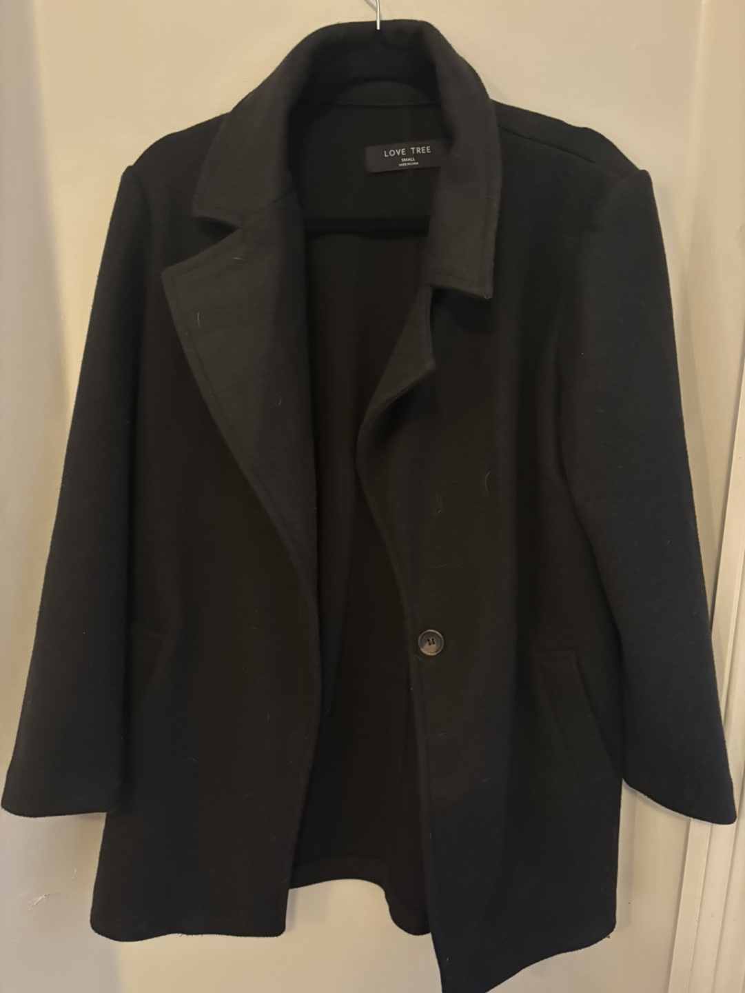 Love Tree Black Peacoat - Size Small