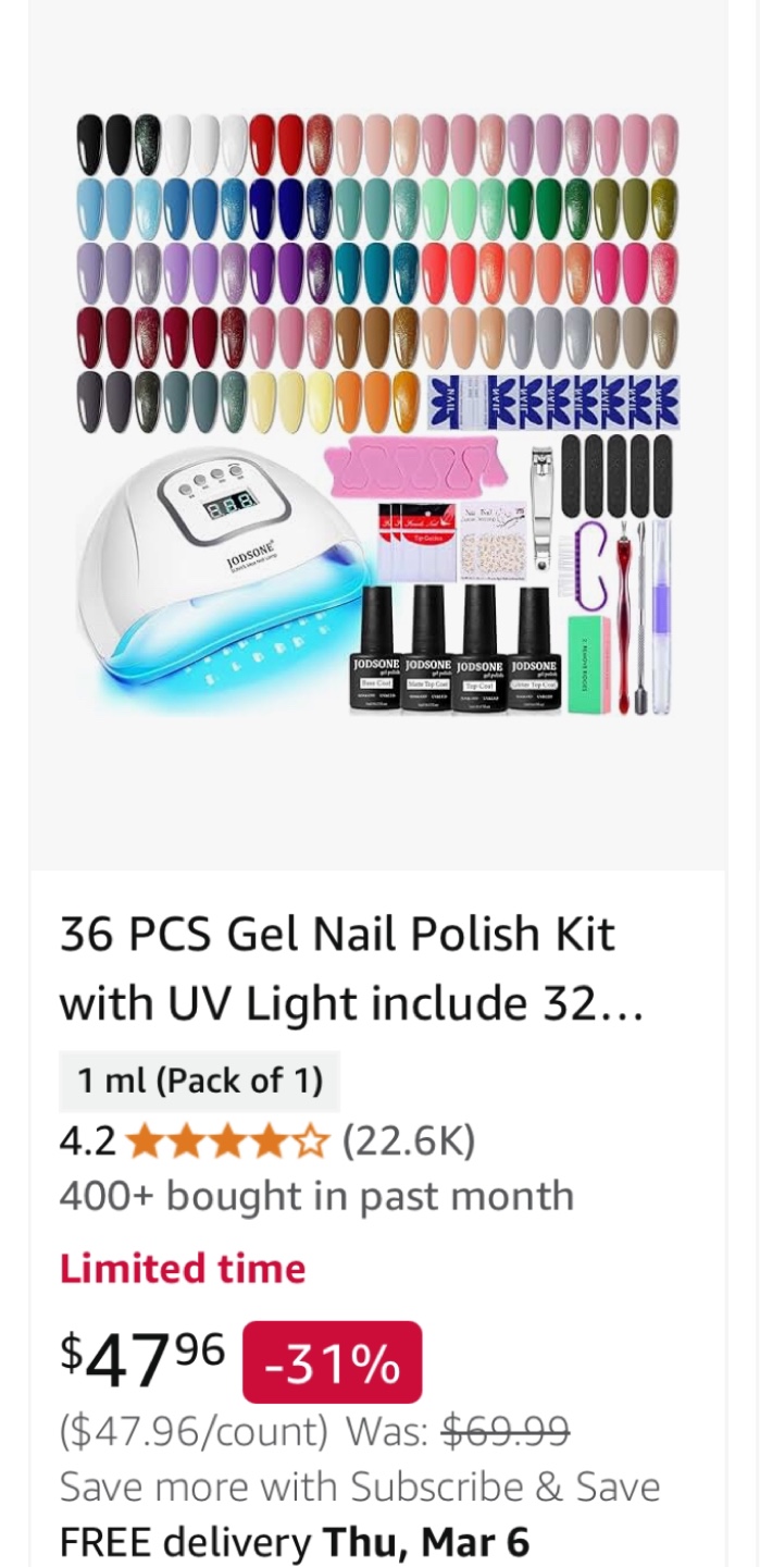 JODSONE 36 PCS Gel Nail Polish Kit with UV Lamp
