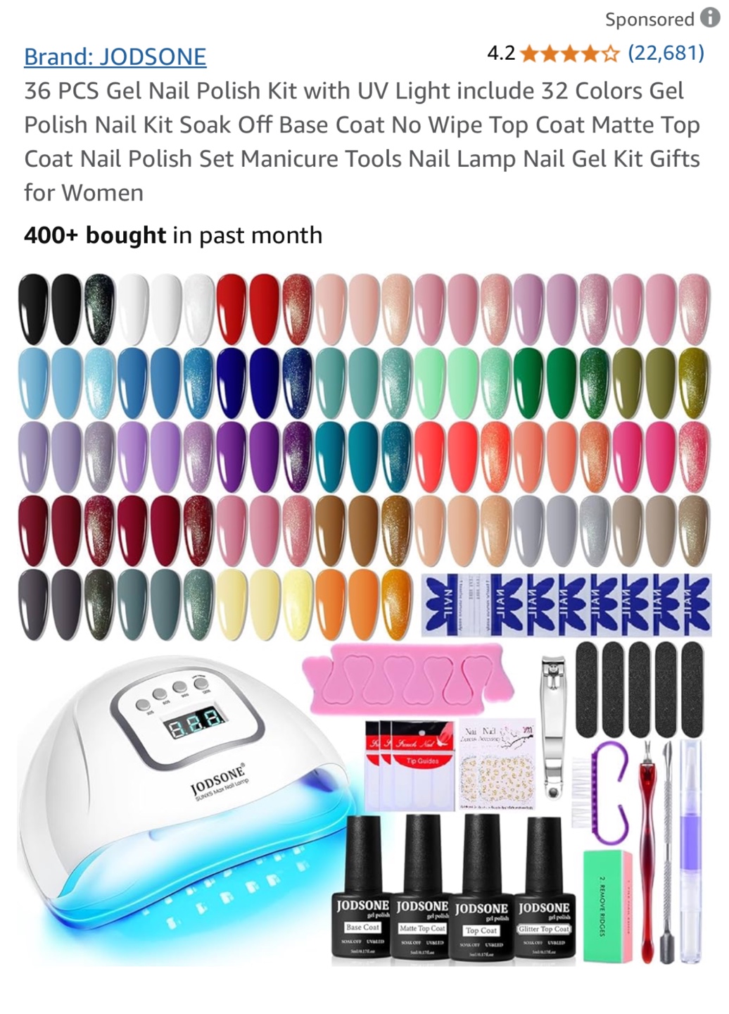 JODSONE 36 PCS Gel Nail Polish Kit with UV Lamp - photo 2