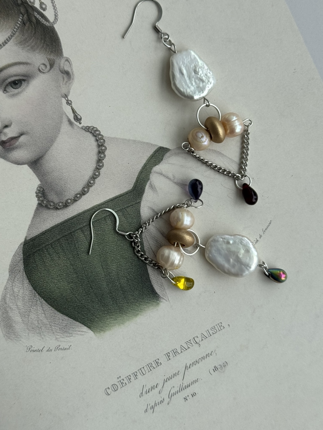 Unique real Pearls asymmetric Earrings