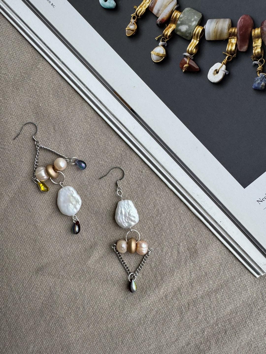Unique real Pearls asymmetric Earrings - photo 4