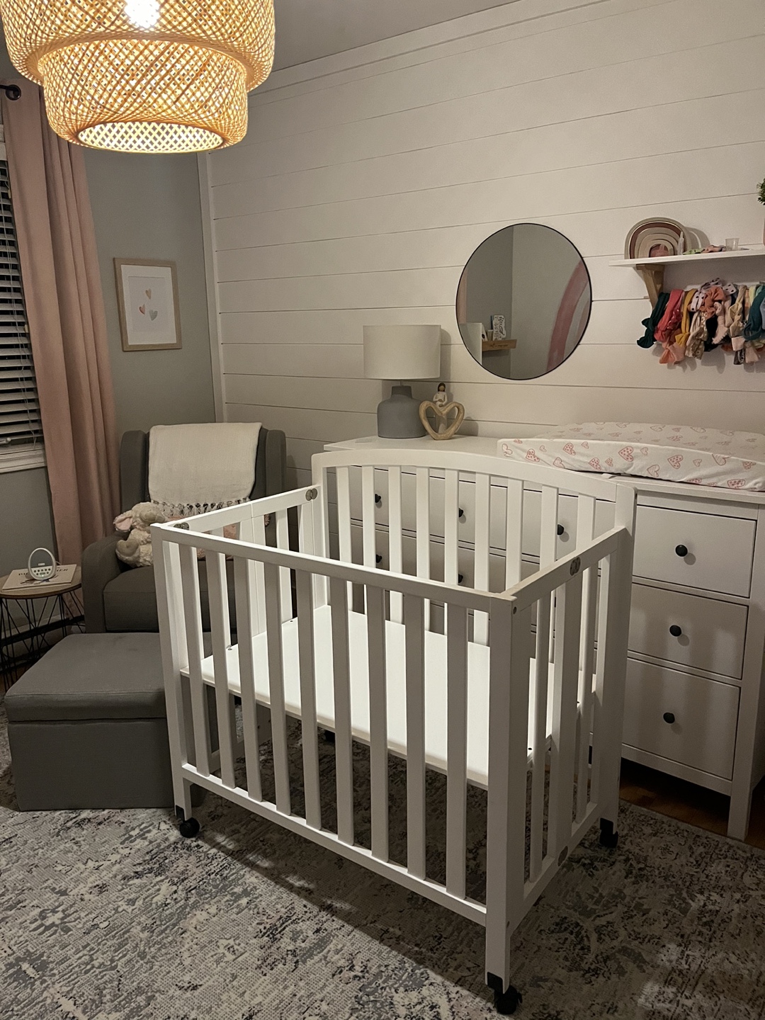 White Mini Crib with Wheels