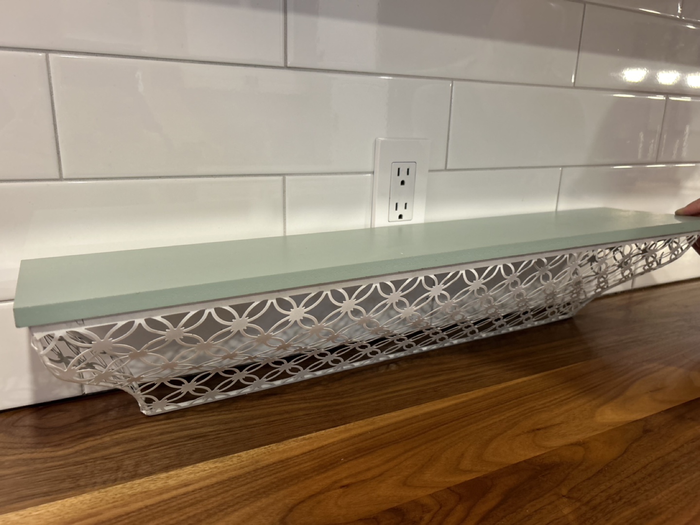 Painted wooden and metal shelf