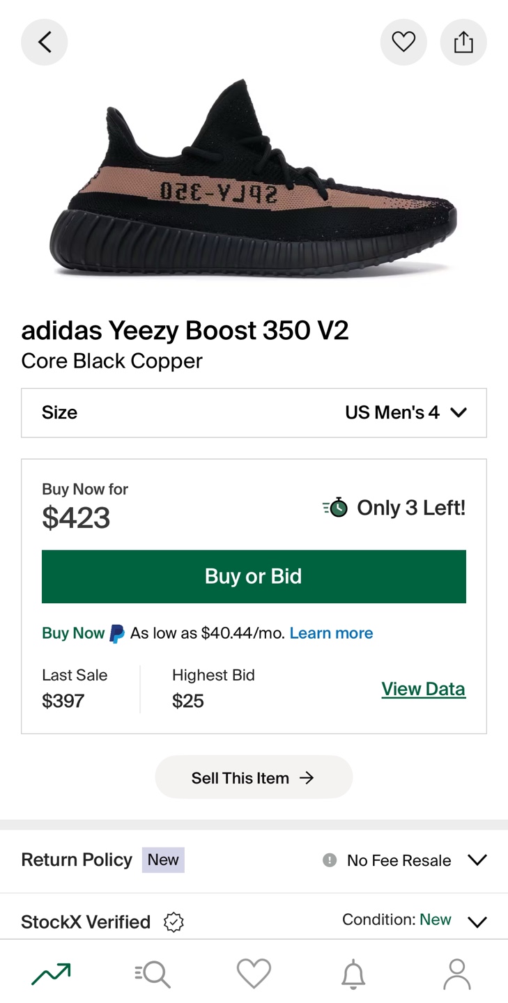 Adidas Yeezy Boost 350 V2 Core Black Copper Men's Size 4 - photo 5