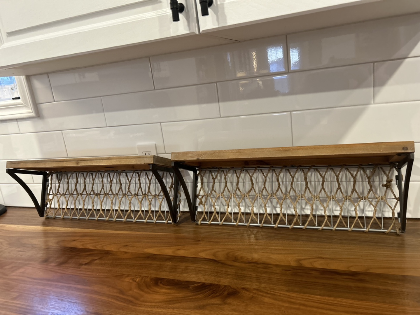 Pair Rustic Farmhouse Wall Shelves with Rope Detail - photo 2