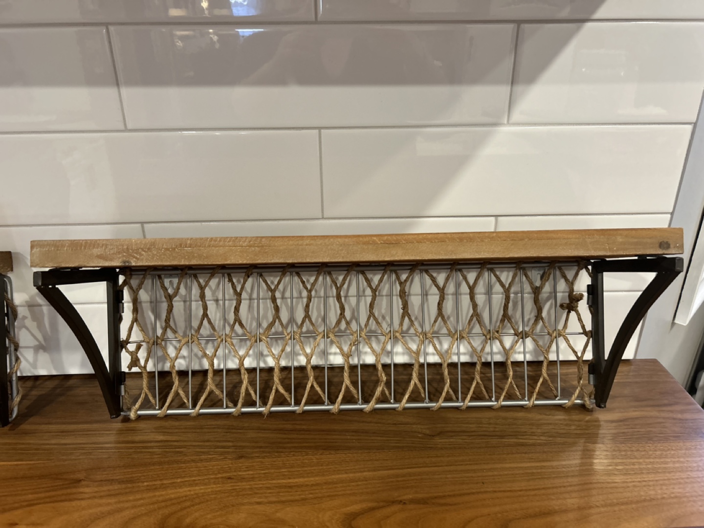Pair Rustic Farmhouse Wall Shelves with Rope Detail