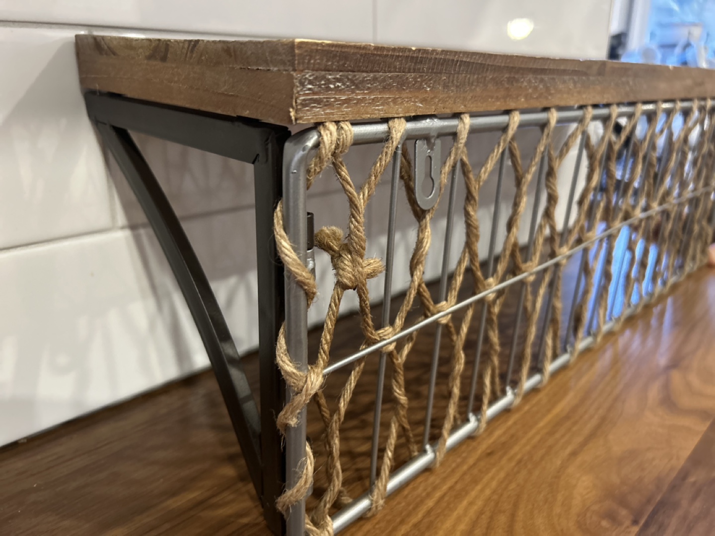 Pair Rustic Farmhouse Wall Shelves with Rope Detail - photo 5