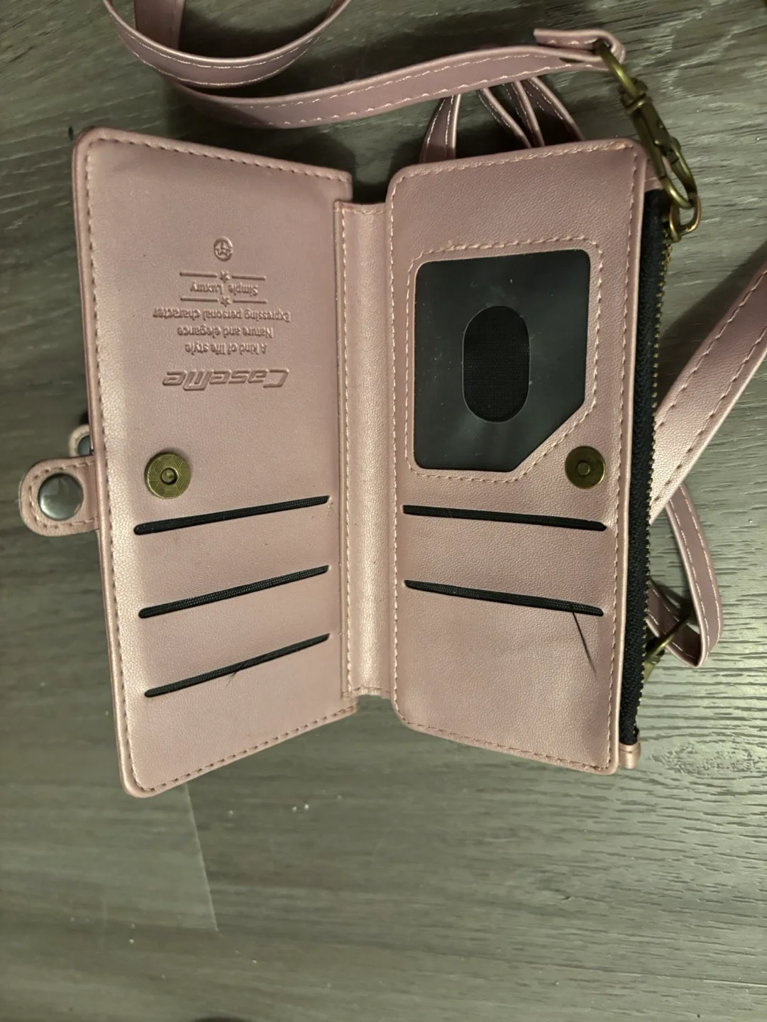 CaseMe mauve iPhone wallet case with strap image indicator(2)