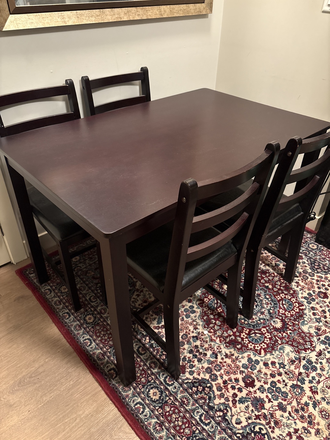 Dark Brown Dining Table Set with Four Chairs