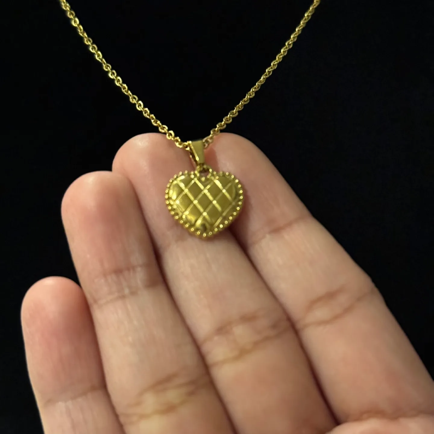 NEW 🧡 Gold Plated Plaid Heart Pendant Necklace image indicator(6)