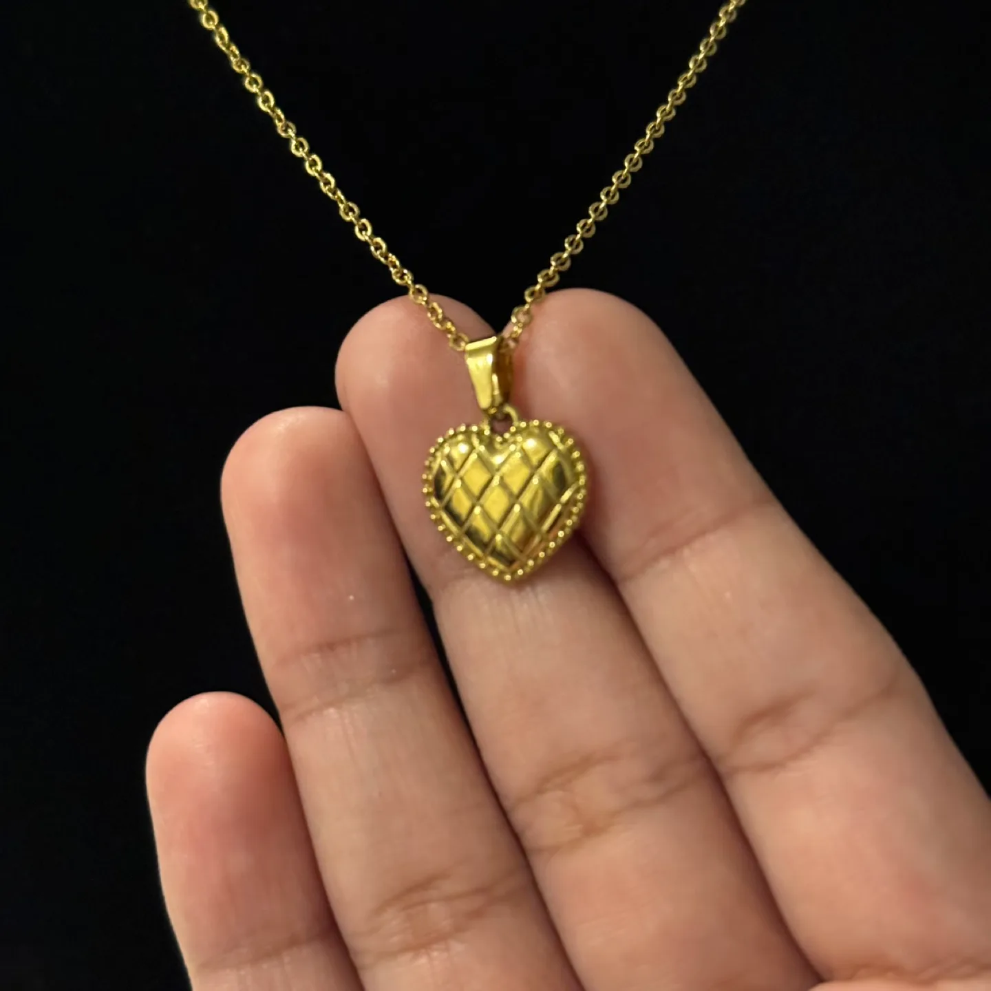 NEW 🧡 Gold Plated Plaid Heart Pendant Necklace image indicator(4)