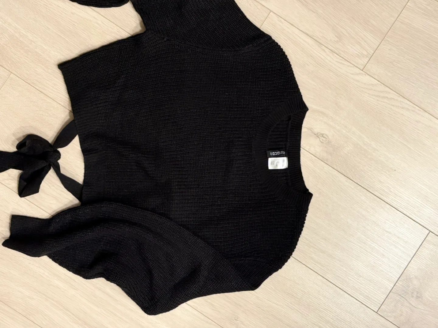 Black Knitted Cropped Sweater with Tie Back Detail thumbnail