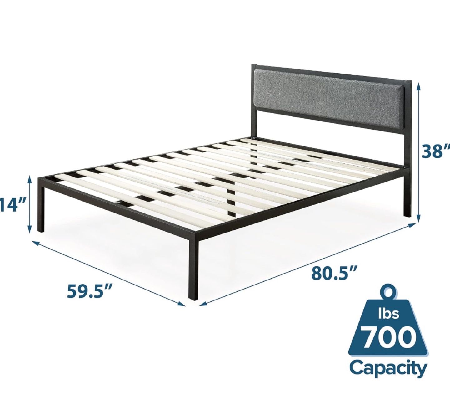 Queen Size Metal Platform Bed Frame with Upholstered Headboard - photo 2
