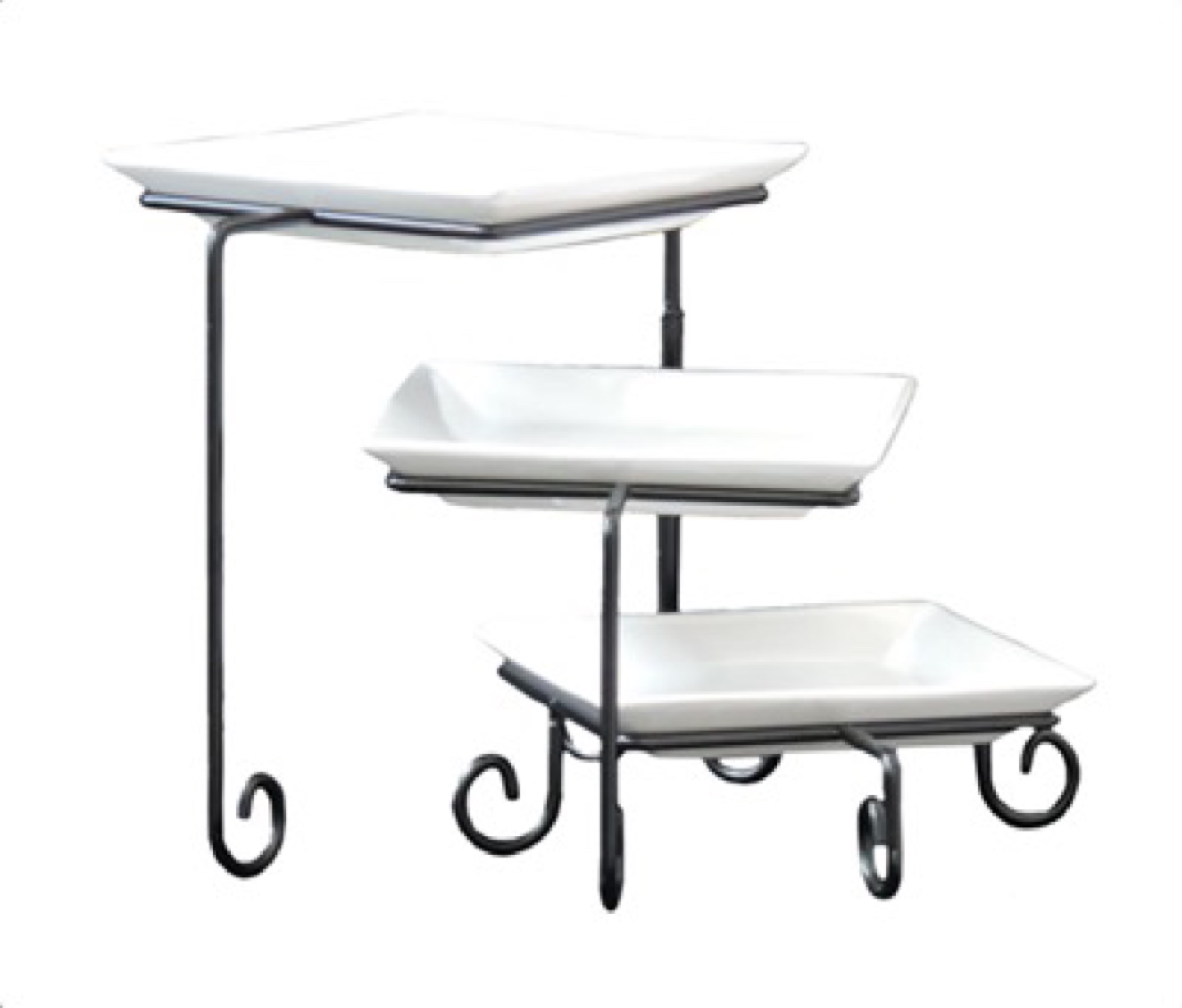 Porcelain Three-Tiered White Square Serving Platter Stand