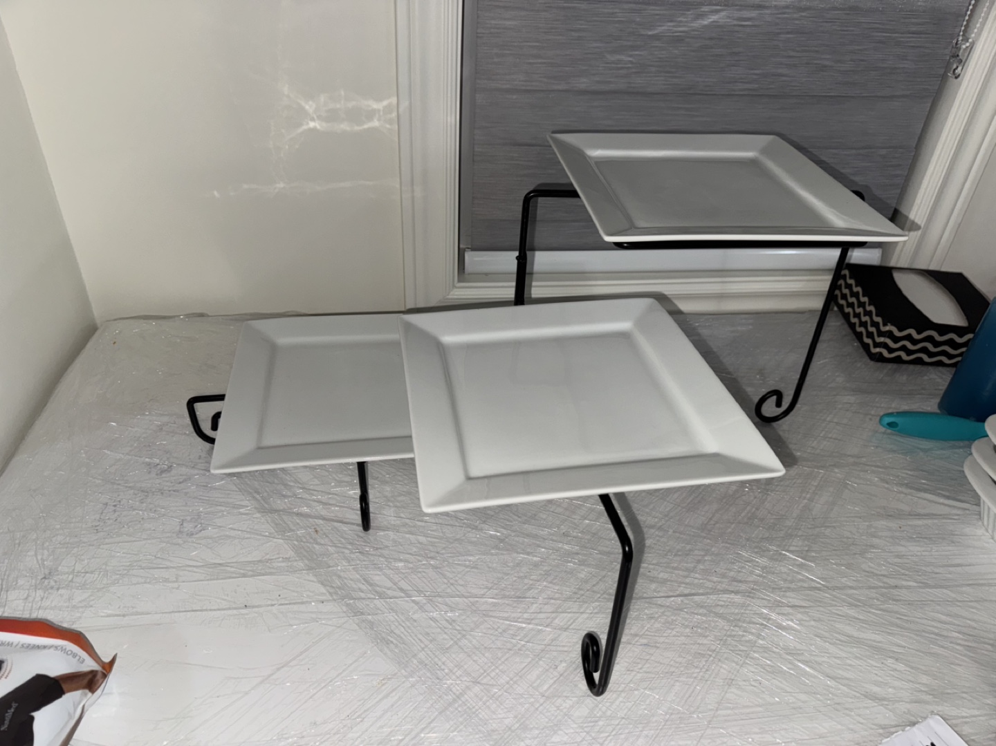 Porcelain Three-Tiered White Square Serving Platter Stand - photo 2