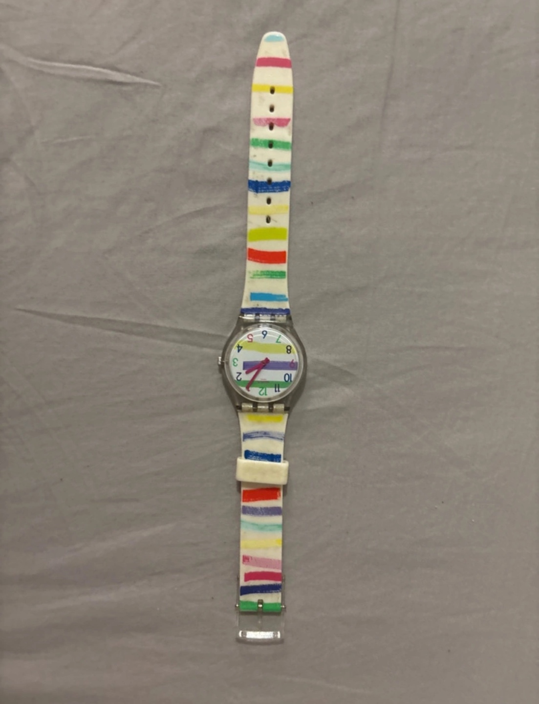 Swatch Watch with Colourful Stripes