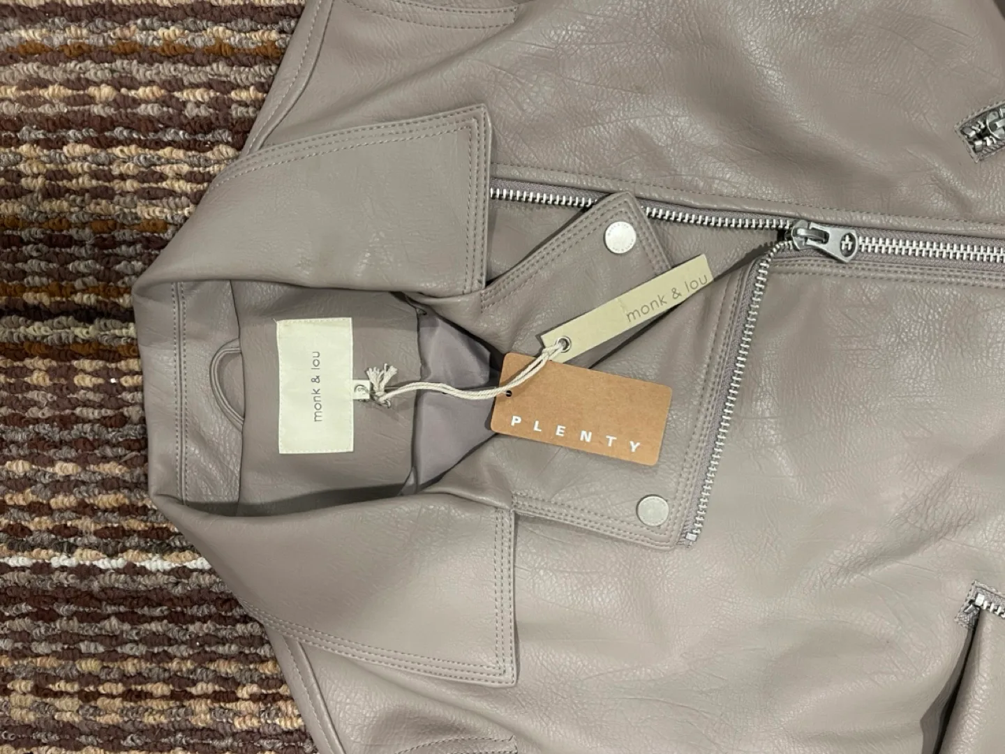 Plenty by Monk & Lou Taupe Faux Leather Moto Jacket image indicator(2)