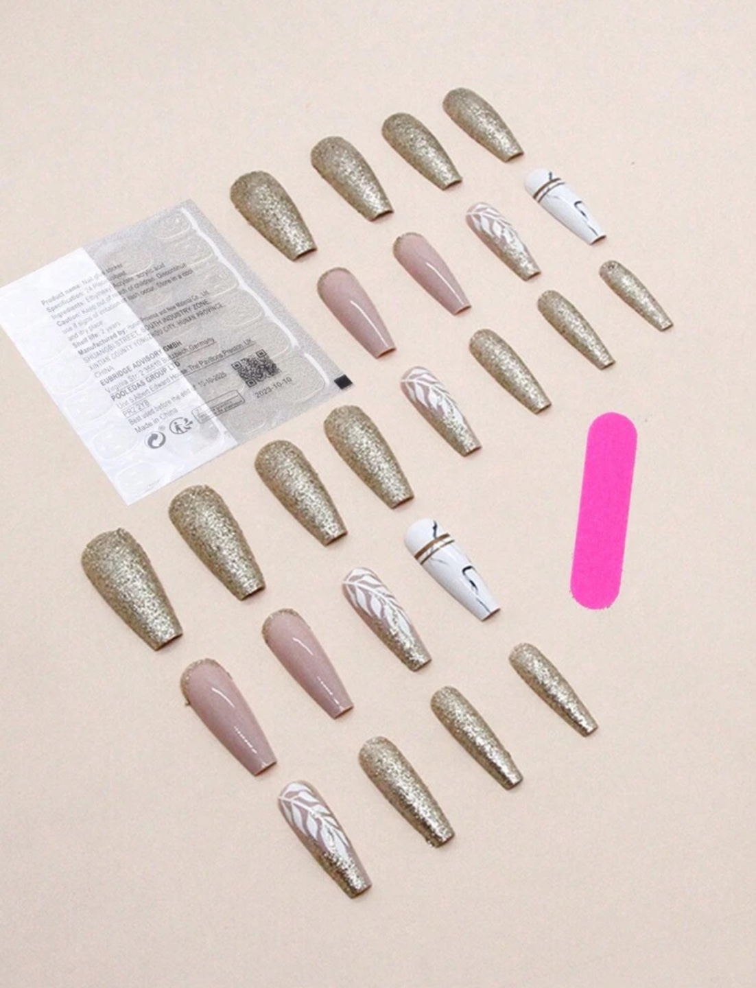 Gorgeous press-on nails - marble and gold glitter - photo 2