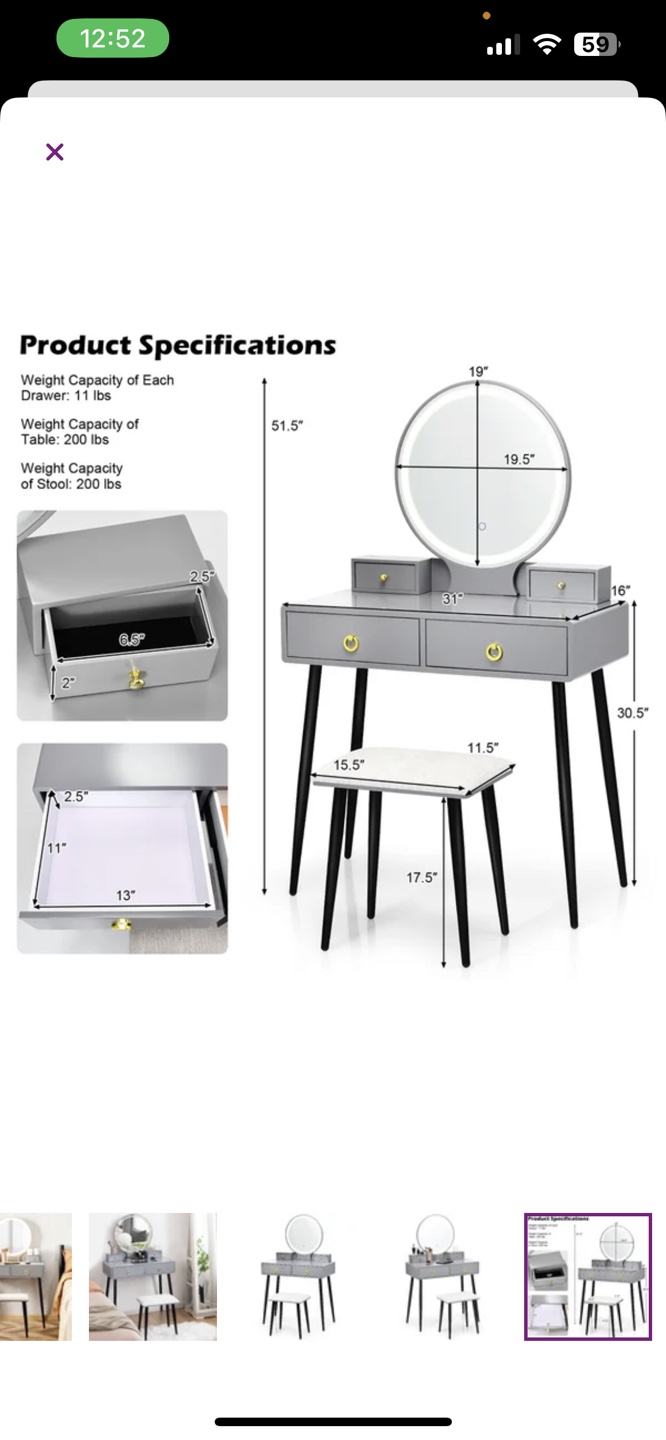 Grey vanity table with stool - photo 3