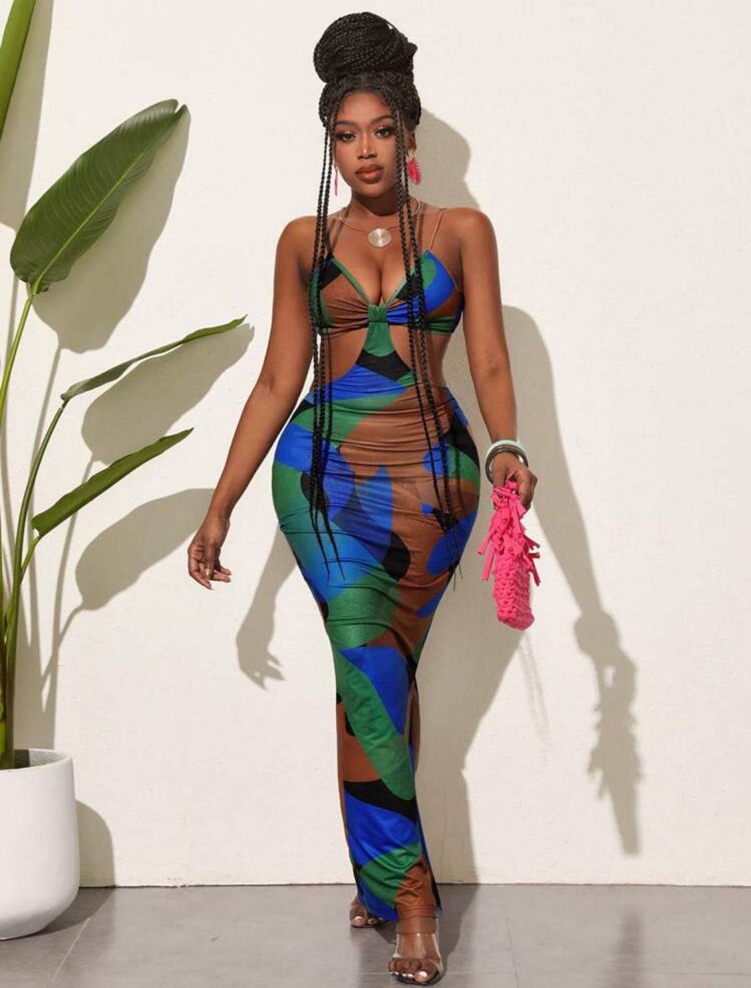 Abstract Print Cut-Out Maxi Dress