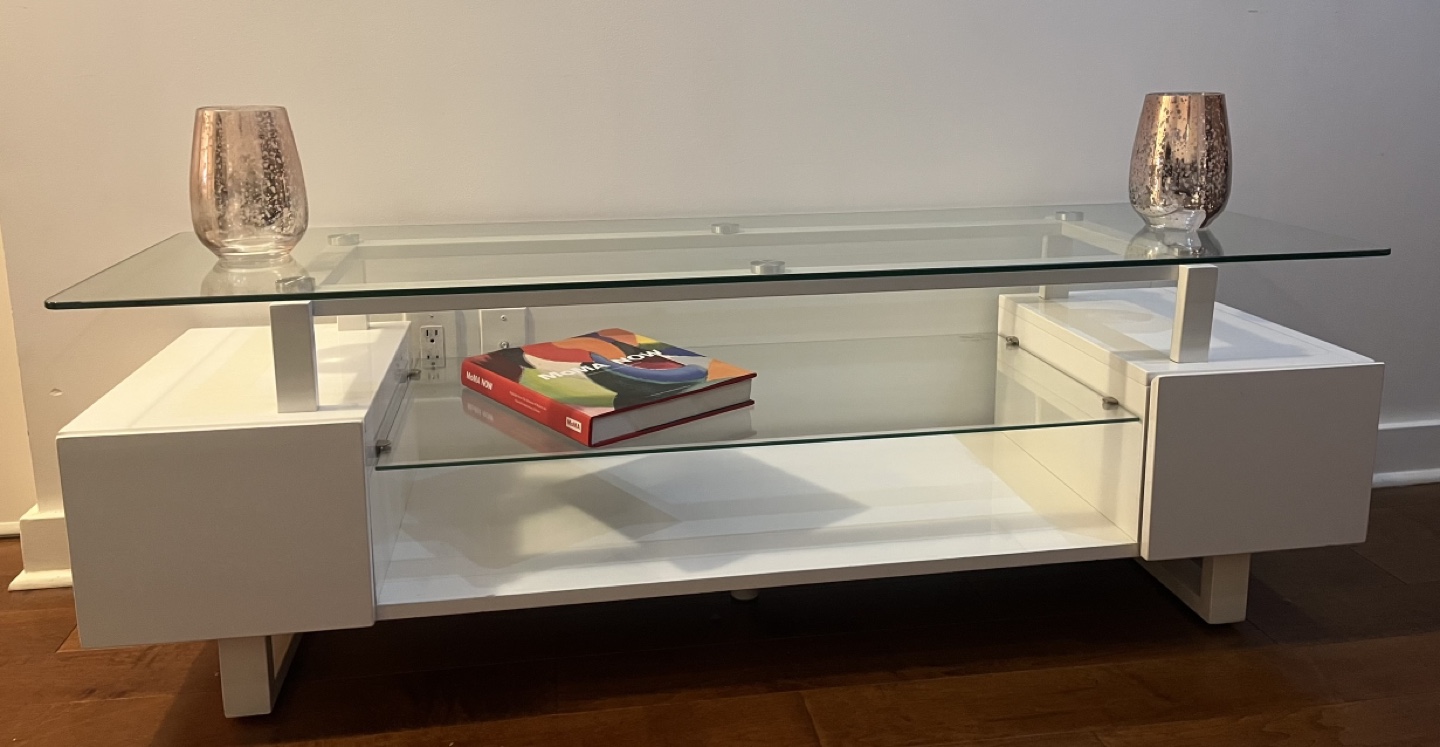 Modern White Coffee Table / tv stand with Glass Top - photo 2