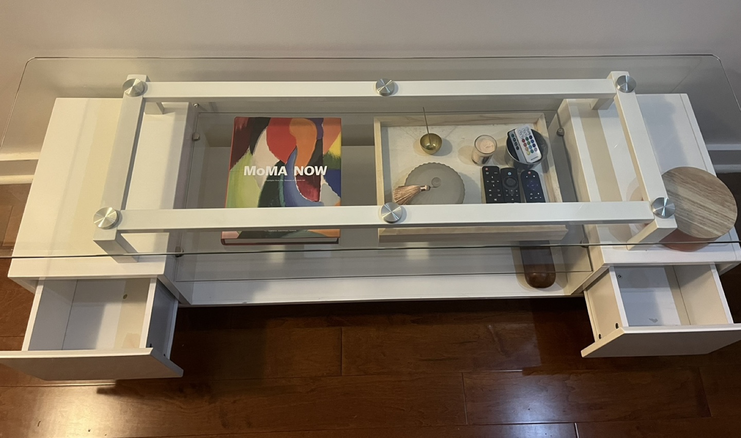 Modern White Coffee Table / tv stand with Glass Top - photo 5