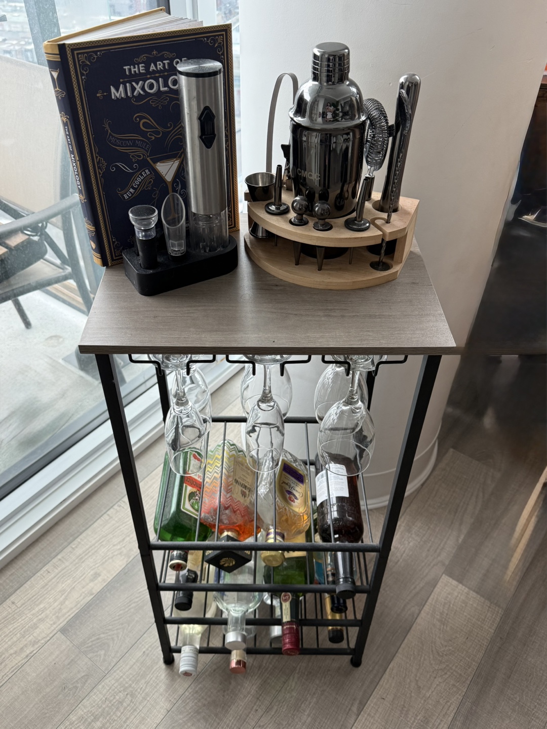 Bar Cart with Wine Rack & Glass Holder