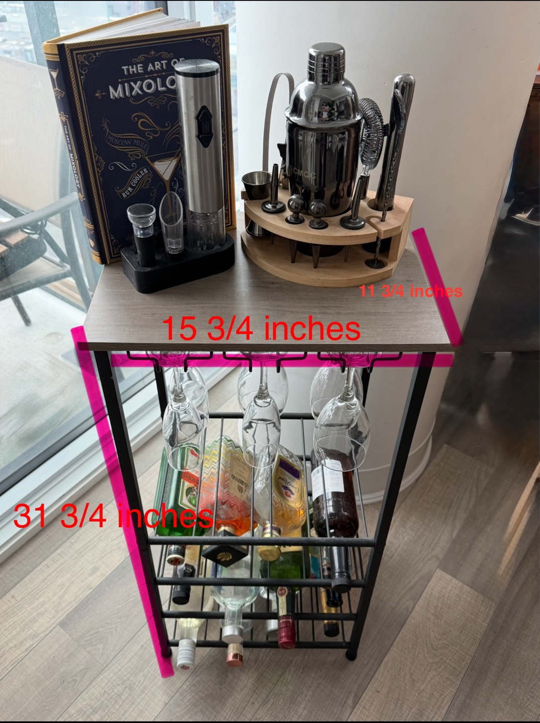 Bar Cart with Wine Rack & Glass Holder - photo 3