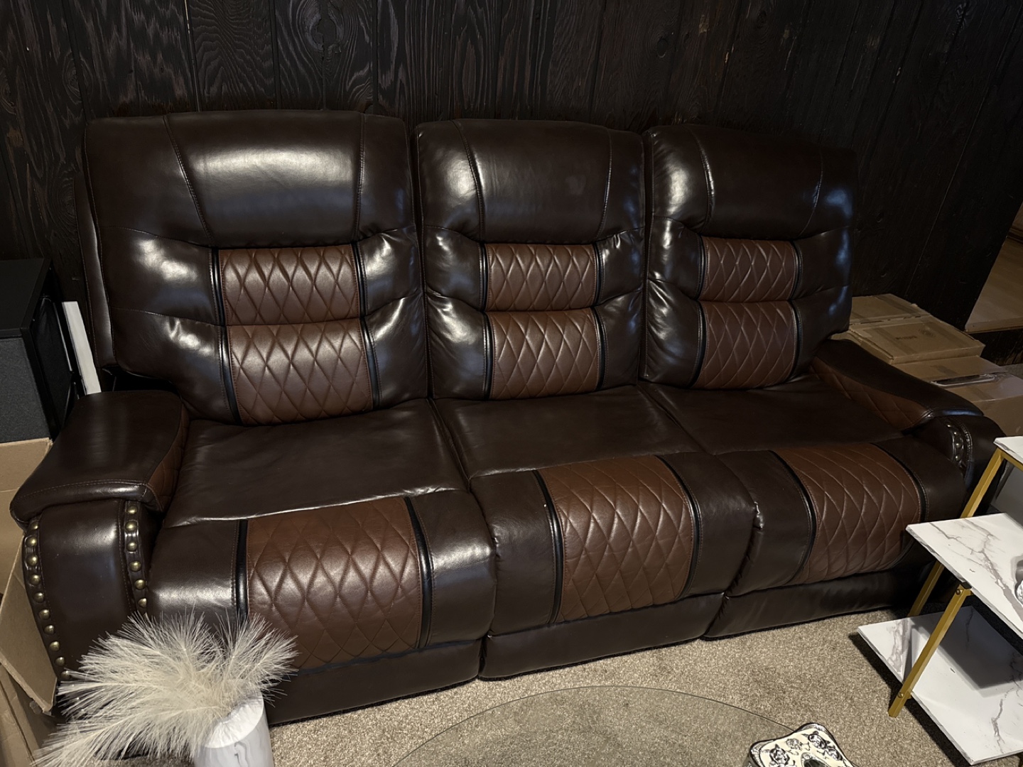 Brown Leather Reclining Loveseat and Sofa - photo 2