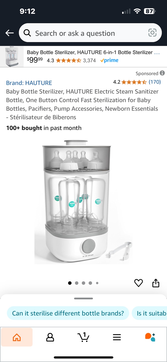 HAUTURE Baby Bottle Sterilizer - 6-in-1 Electric Steam Sanitizer