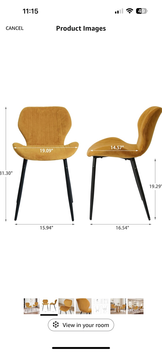 4 Chair Mustard Yellow/Gold Velvet Dining Chair with Black Legs - photo 3