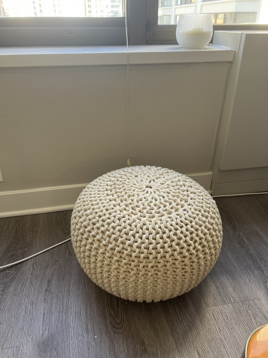Cream Knit Pouf Ottoman - photo 2