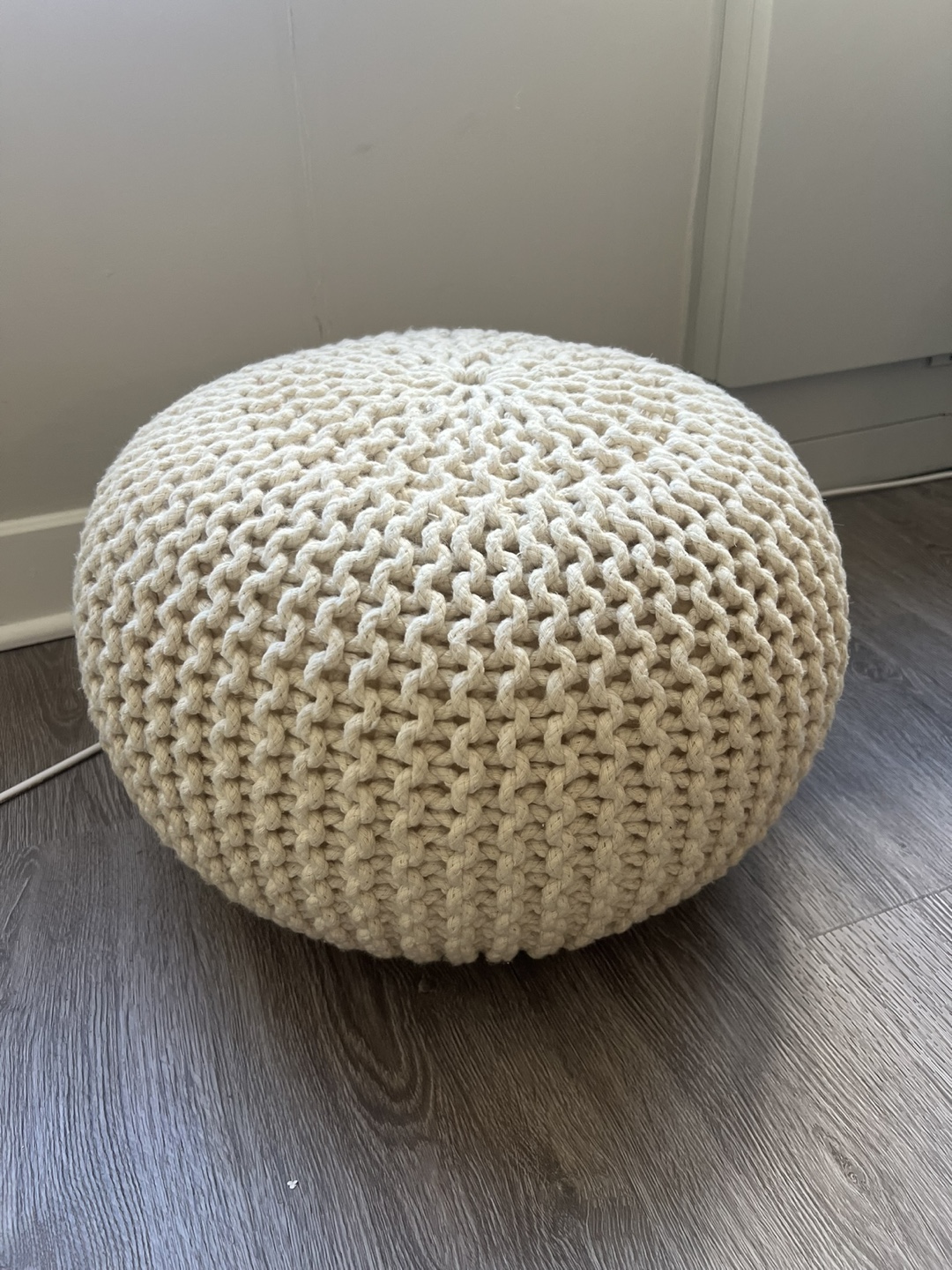 Cream Knit Pouf Ottoman