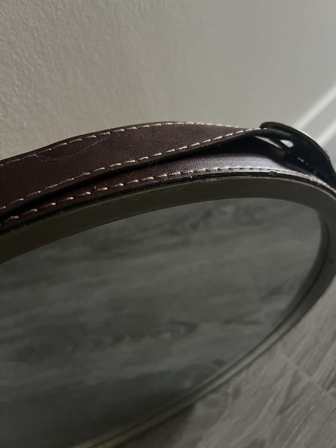 Brown Round Wall Mirror with Leather Strap - photo 3