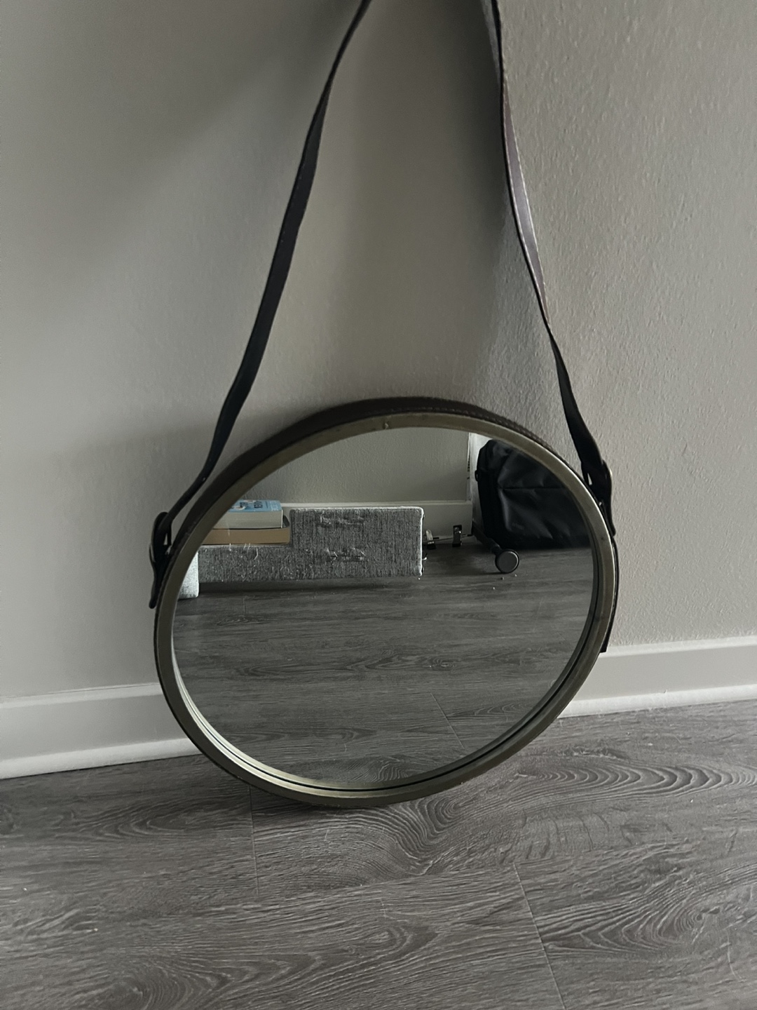Brown Round Wall Mirror with Leather Strap