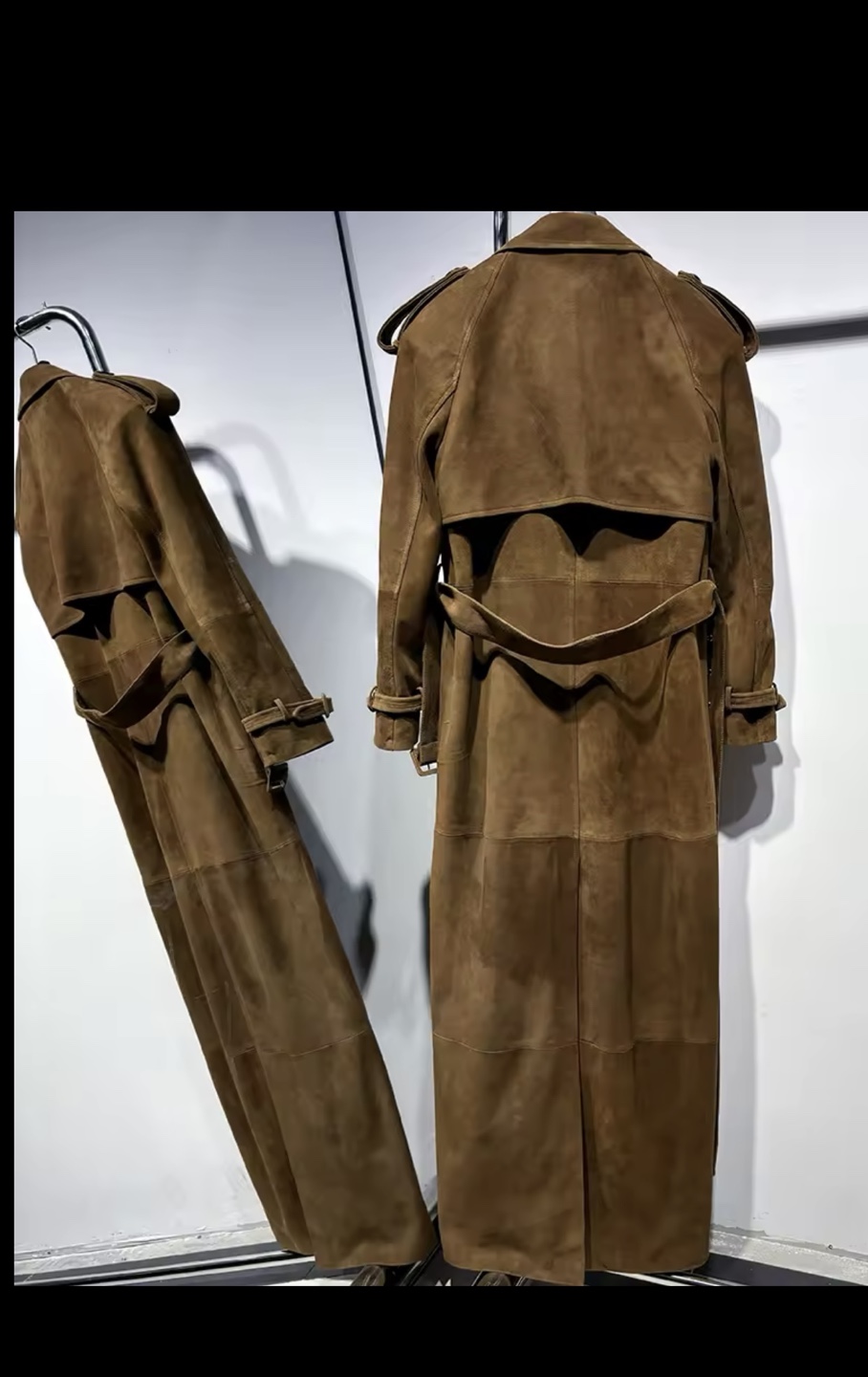 100% Genuine Suede Leather Longline Trench Coat - photo 3