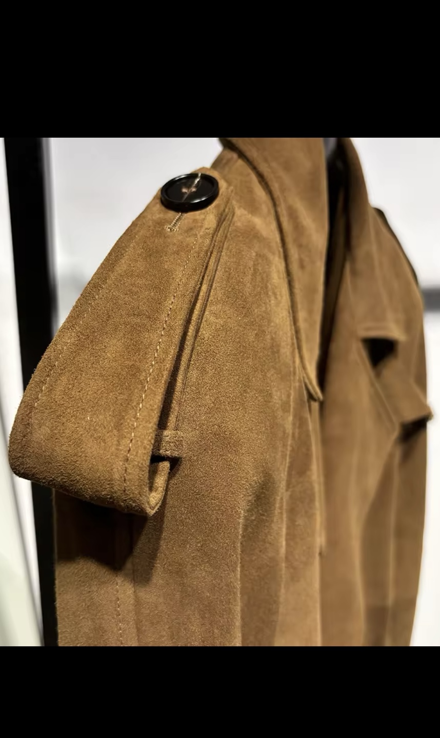 100% Genuine Suede Leather Longline Trench Coat - photo 4