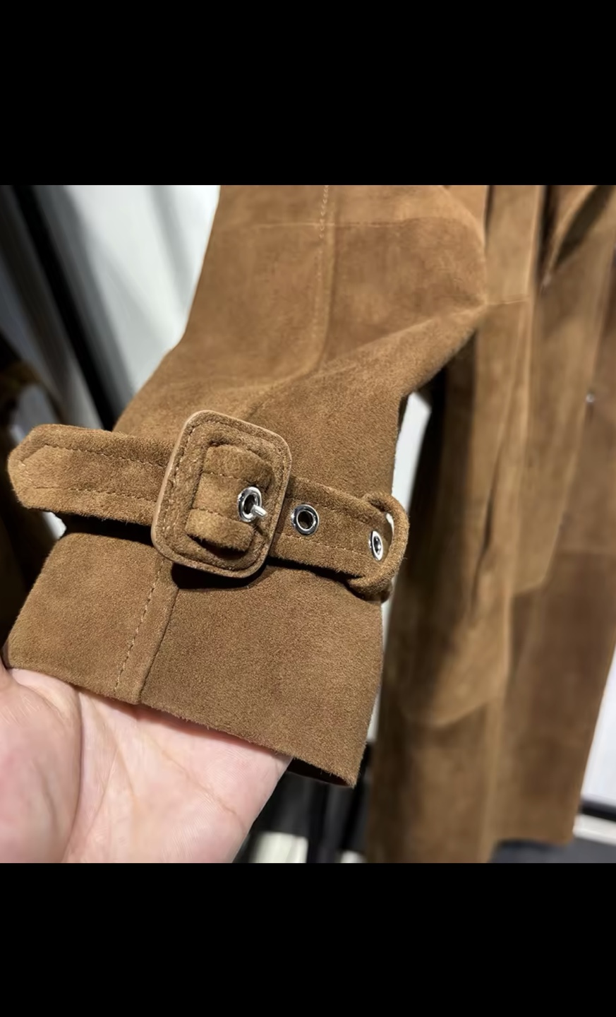 100% Genuine Suede Leather Longline Trench Coat - photo 5