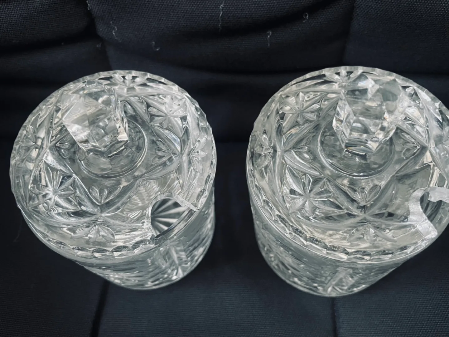 Pair of Vintage Crystal Sugar Bowls with Lids image indicator(2)