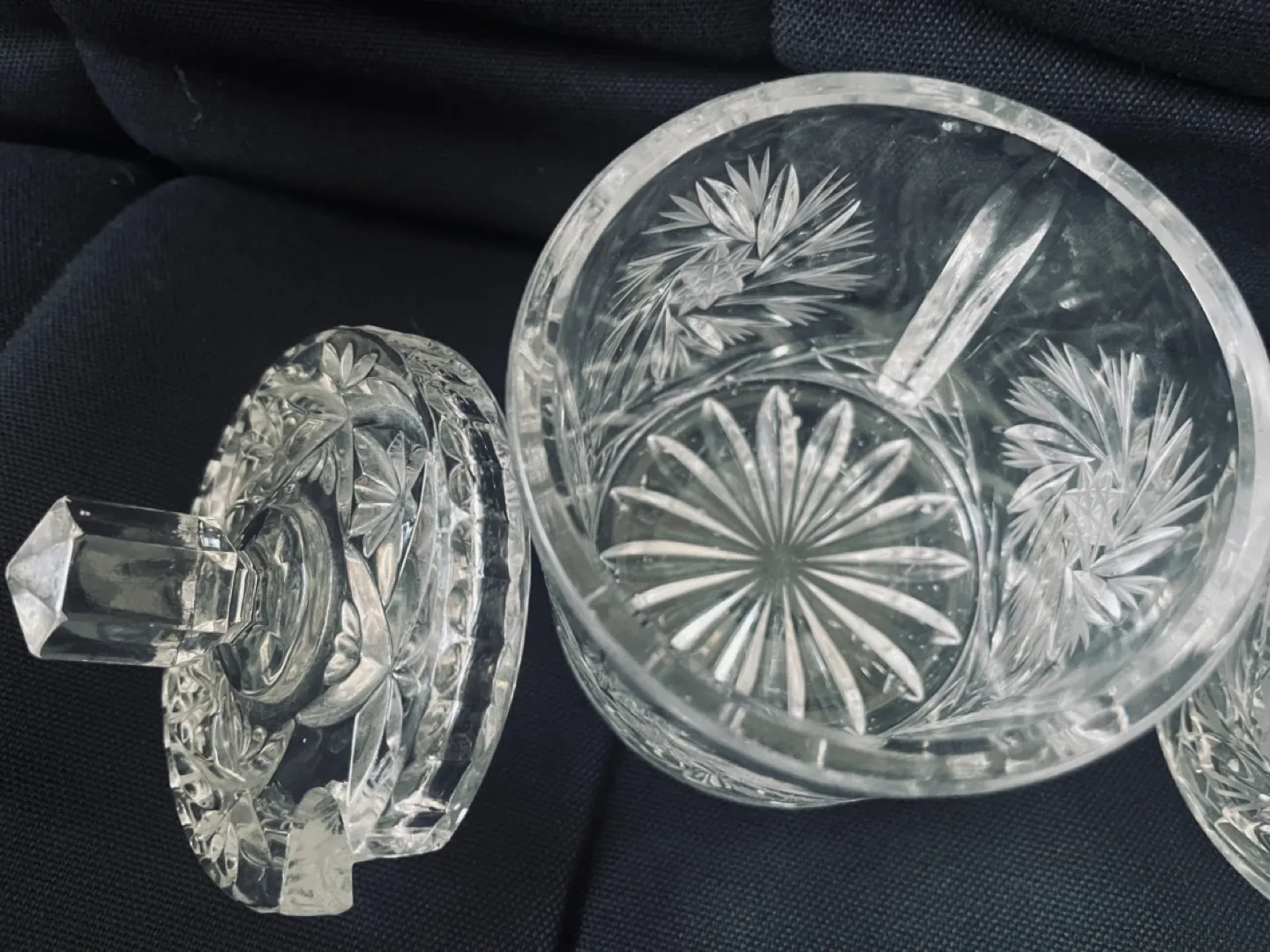 Pair of Vintage Crystal Sugar Bowls with Lids image indicator(3)