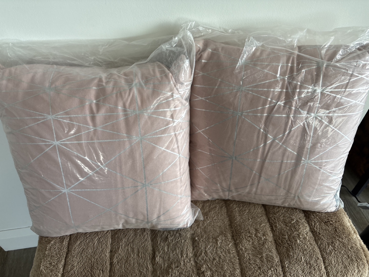 Two Pink and Silver Geometric Throw Pillows
