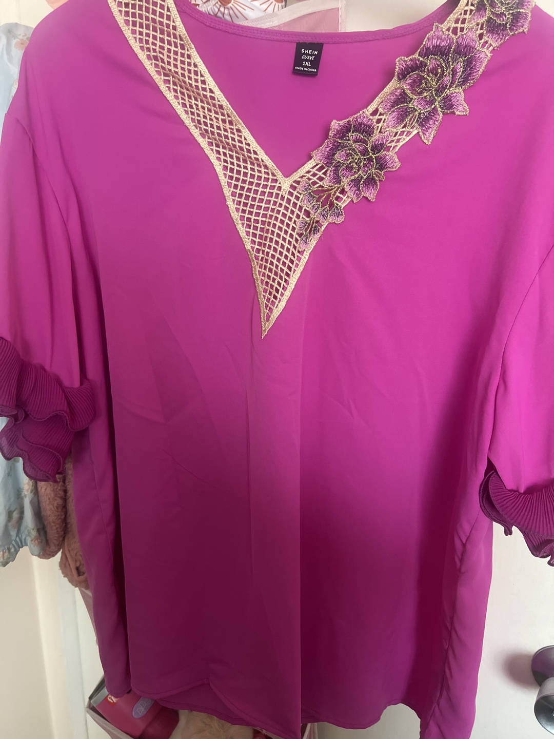 SHEIN Purple Blouse, Size 1XL, Embroidered Flowers - photo 2
