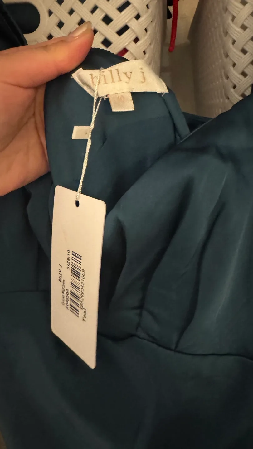 BILLY J. Teal Blue Satin Midi Dress Size 10 image indicator(2)