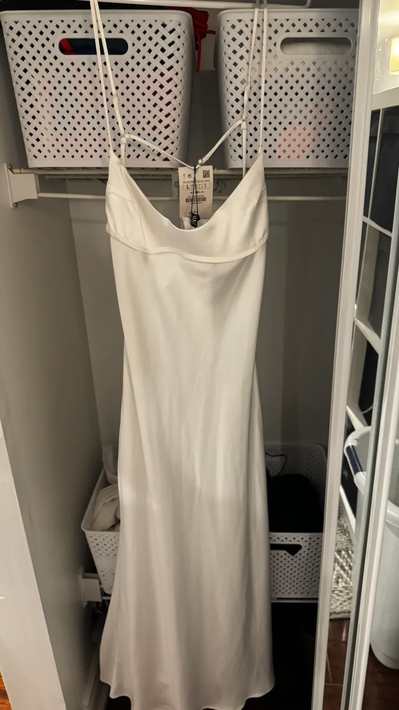 Zara Join Life White Satin Midi Slip Dress - Size Large image indicator(3)