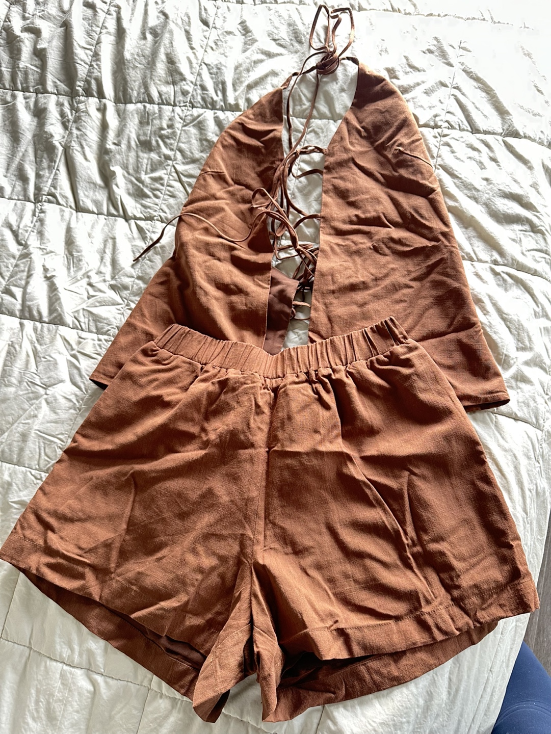 Brown Halter Neck Top and Shorts Set - photo 4
