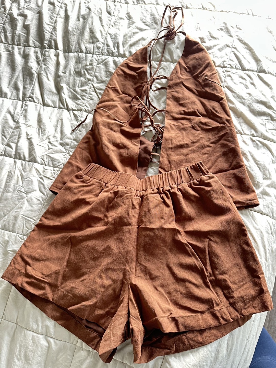 Brown Halter Neck Top and Shorts Set