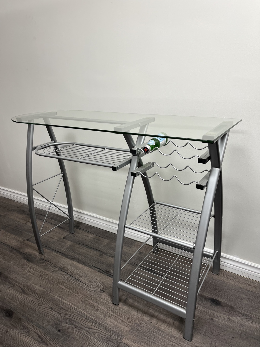 Glass-Top Bar Cart with Wine Rack