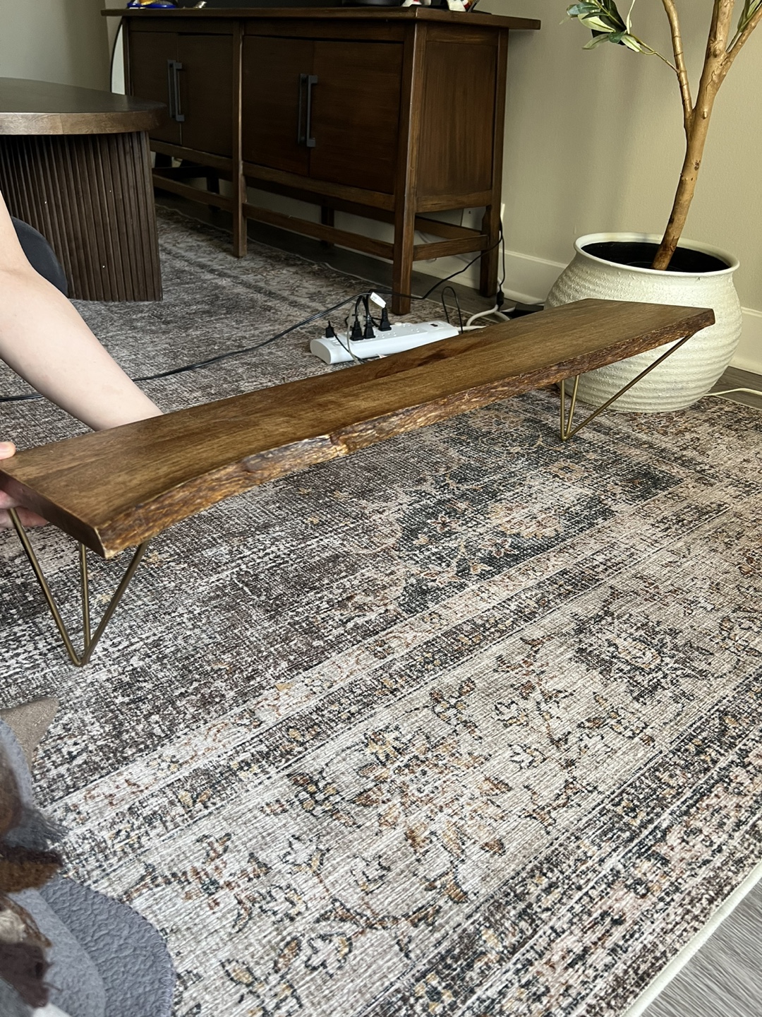 Live Edge Wood Floating Shelf with Gold Hairpin Brackets - photo 2