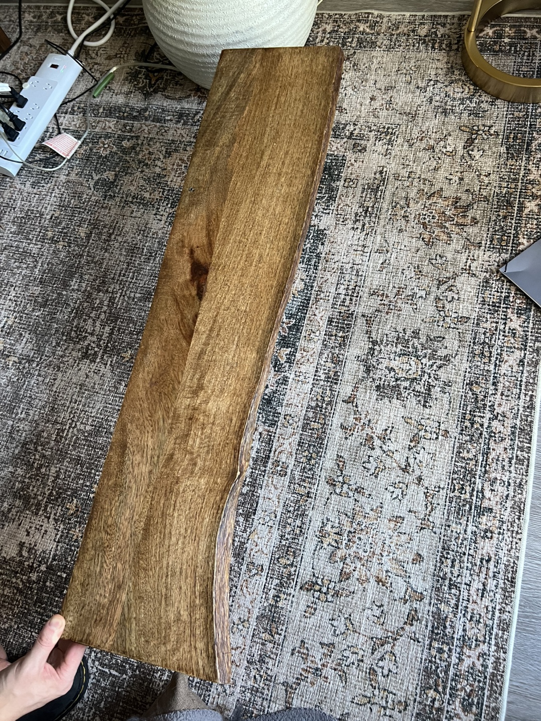 Live Edge Wood Floating Shelf with Gold Hairpin Brackets - photo 3